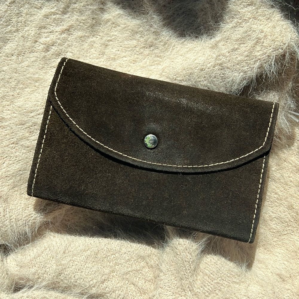 Genuine suede leather wallet brown soft
